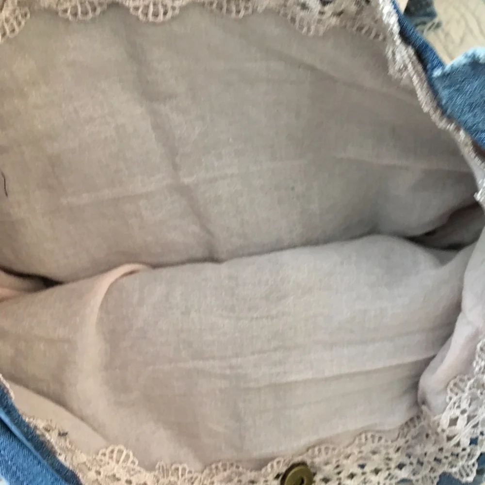 Denim Tote Bag Rose Gold Sequins Butterfly Patch